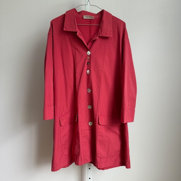 Eleven stitch design shirt dress women's size M mother-of-pearl button coral red - Picture 1 of 7